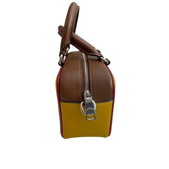 COACH Leather Satchel Crossbody In Colorblock Yellow Gold, Brown, Red NWT - Picture 10 of 13